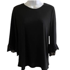 89th Madison black ruffle lace sleeve top M NWT